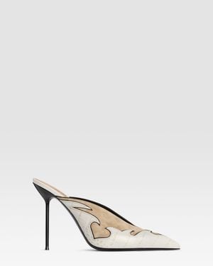 Paris Texas Suede Sabot With Cut-Out Embroidery And Heart Inlays - Natural