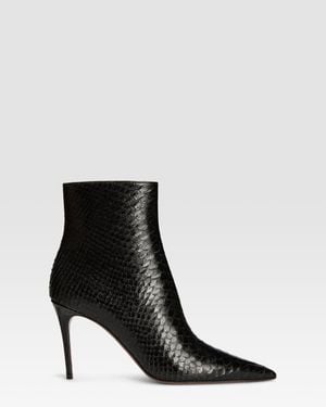 Paris Texas Python-Print Leather Ankle Boot - Black