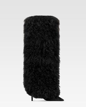 Paris Texas Suede And Mongolian Fur Boot - Black