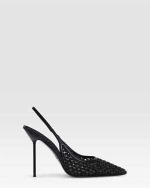 Paris Texas Lidia 105 Leather-Trimmed Straw Slingback Pumps - Black