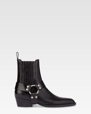 Paris Texas Vintage-Effect Patent Leather Ankle Boot - Black