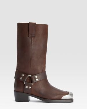 Paris Texas Leather Boot With Metal Toe Cap - Brown