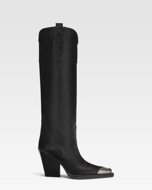 Paris Texas Leather Texan Boot With Metallic Toe - Black