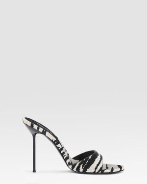 Paris Texas Zebra-Print Linen Mule - Metallic