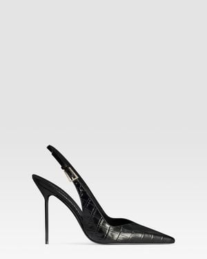 Paris Texas Croco-Print Leather Slingback With Jewel Buckle - Black