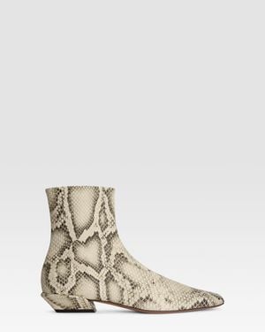 Paris Texas Python-Print Leather Ankle Boot - Natural
