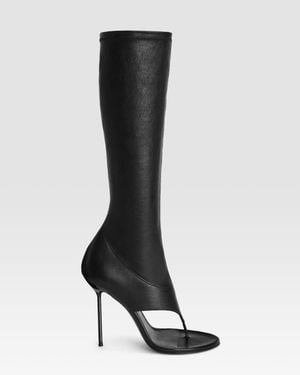 Paris Texas Stretch Nappa Leather Thong Boot - Black