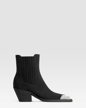 Paris Texas Suede Western Ankle Boot With Metal Toe Cap - Black