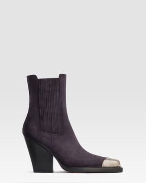 Paris Texas Suede Western Ankle Boot With Metal Toe Cap - Blue