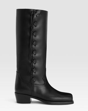 Paris Texas Leather Boot With Side Braiding - Black