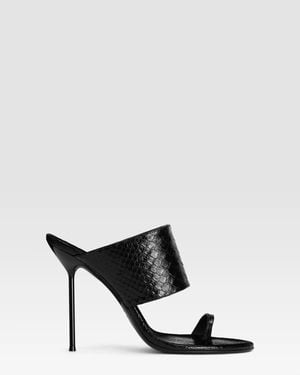 Paris Texas Python-Print Leather Thong Mule - Black