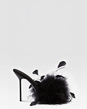 Paris Texas Satin Mule With Decorative Feathers - Black