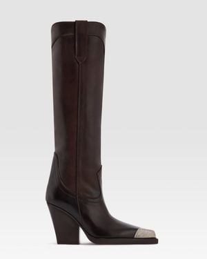 Paris Texas Leather Western Boot With Metal Toe Cap - Brown