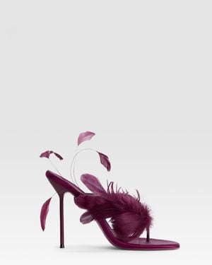 Paris Texas Satin Mule With Feather - Purple