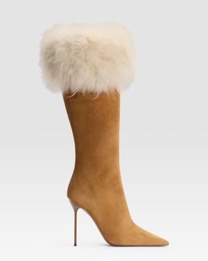 Paris Texas Suede Boot With Soft Furry Band - Natural