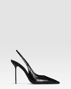 Paris Texas Python-Print Leather Slingback - Black