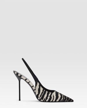 Paris Texas Zebra-Print Linen Slingback - Multicolor