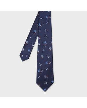 Paul Smith Floral Silk Tie - Blue
