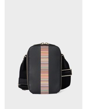 Paul Smith Leather 'Signature Stripe' Trim Flight Bag - Black