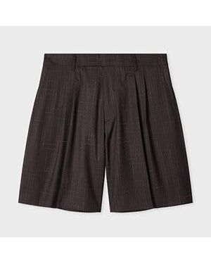 Paul Smith Aubergine Wool Check Pleated Shorts - Black