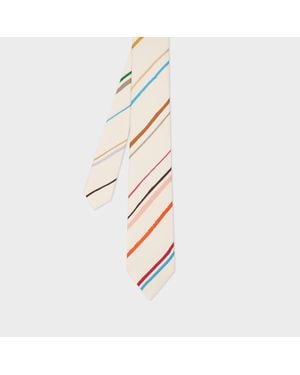 Paul Smith Ecru Diagonal 'Painted Stripe' Tie - White
