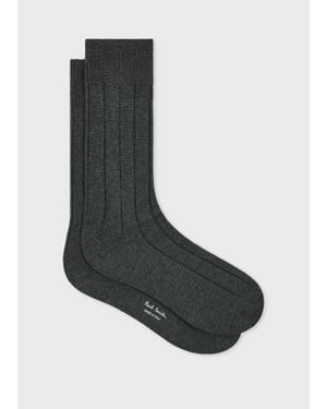 Paul Smith Charcoal Cotton-Blend Ribbed Socks - Black
