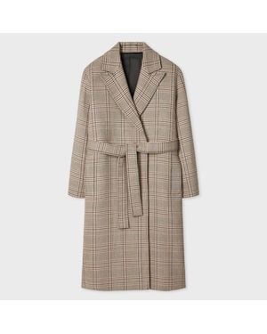 Paul Smith Wool-Blend Check Houndstooth Tie-Waist Coat - Brown