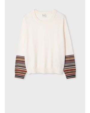 Paul Smith Cream Merino Wool 'Signature Stripe' Cuff Jumper - Natural