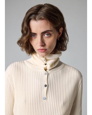 Paul Smith Ecru Ribbed Knit Sailor-Collar Button Jumper - Natural