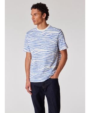 Paul Smith 'Wood Grain Stripe' Print Cotton T-Shirt - Blue