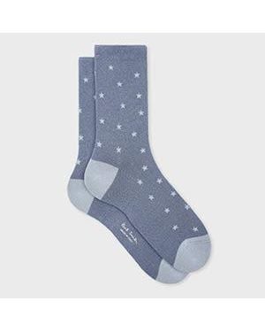 Paul Smith Dark Cotton-Blend 'Star' Socks - Blue