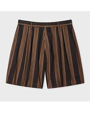 Paul Smith Stripe Pleated Cotton Shorts - Brown