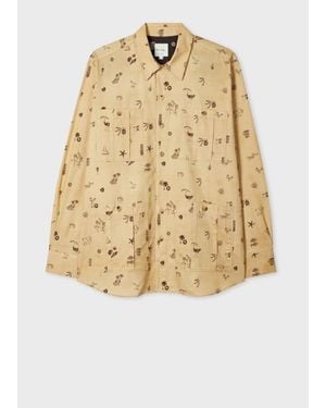 Paul Smith Tan Oversized 'Travel' Print Safari Overshirt - Natural