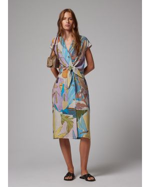 Paul Smith Tie Front Pastel 'River Collage' Midi Dress - Blue
