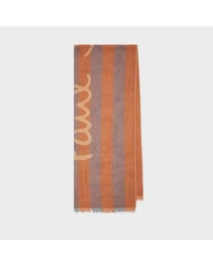 Paul Smith Stripe Cotton Logo Scarf - Brown