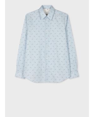 Paul Smith Light Organic Cotton 'Leopard' Long-Sleeve Shirt - Blue