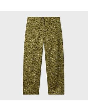 Paul Smith Khaki 'Animal' Print Barrel-Leg Trousers - Green