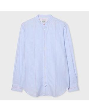 Paul Smith Light Stripe Grandad-Collar Shirt - Blue