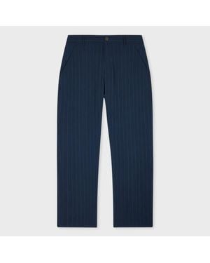 Paul Smith Pinstripe Wool Seersucker Wide Leg Trousers - Blue