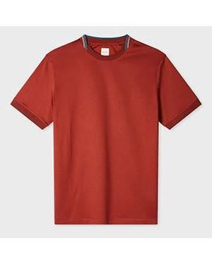 Paul Smith Rust 'Signature Stripe' Collar T-Shirt - Red