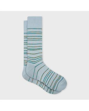 Paul Smith Light Cotton-Blend 'Pinstripe Signature' Socks - Blue