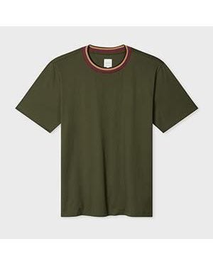 Paul Smith Dark 'Artist Stripe' Collar Cotton T-Shirt - Green
