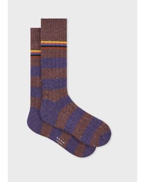Paul Smith Burgundy And Cotton-Silk Blend Chunky 'Signature Stripe' Socks - Purple