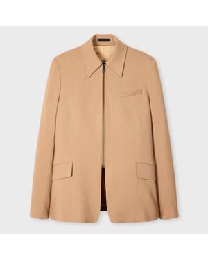 Paul Smith Two-Ply Merino Wool Zip Up Jacket - Natural