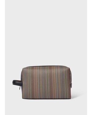 Paul Smith 'Signature Stripe' Coated Canvas Wash Bag - Grey