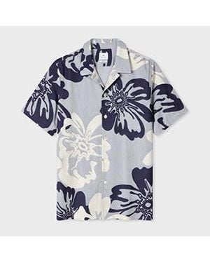 Paul Smith Pale Floral Jacquard Short-Sleeve Shirt - Blue