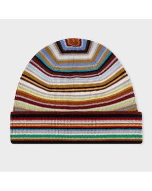 Paul Smith Merino Wool 'Signature Stripe' Beanie Hat - Grey
