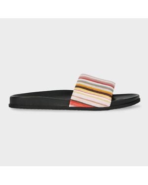 Paul Smith 'Painted Signature Stripe' Leather 'Bellagio' Slides - Brown