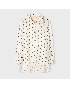 Paul Smith Cream 'Strawberry' Silk-Blend Dropped Hem Shirt - Natural