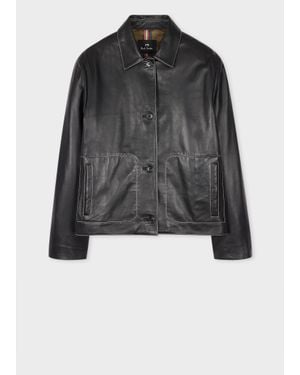 Paul Smith Leather Contrast Stitch Jacket - Black
